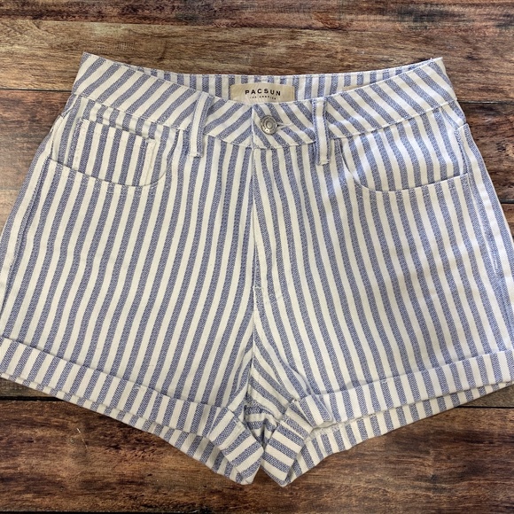 PacSun Pants - PacSun White and Blue Stripe Mom Shorts